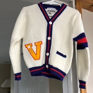 Vintage Christopher Rand White Sweater with Red and Blue Accents